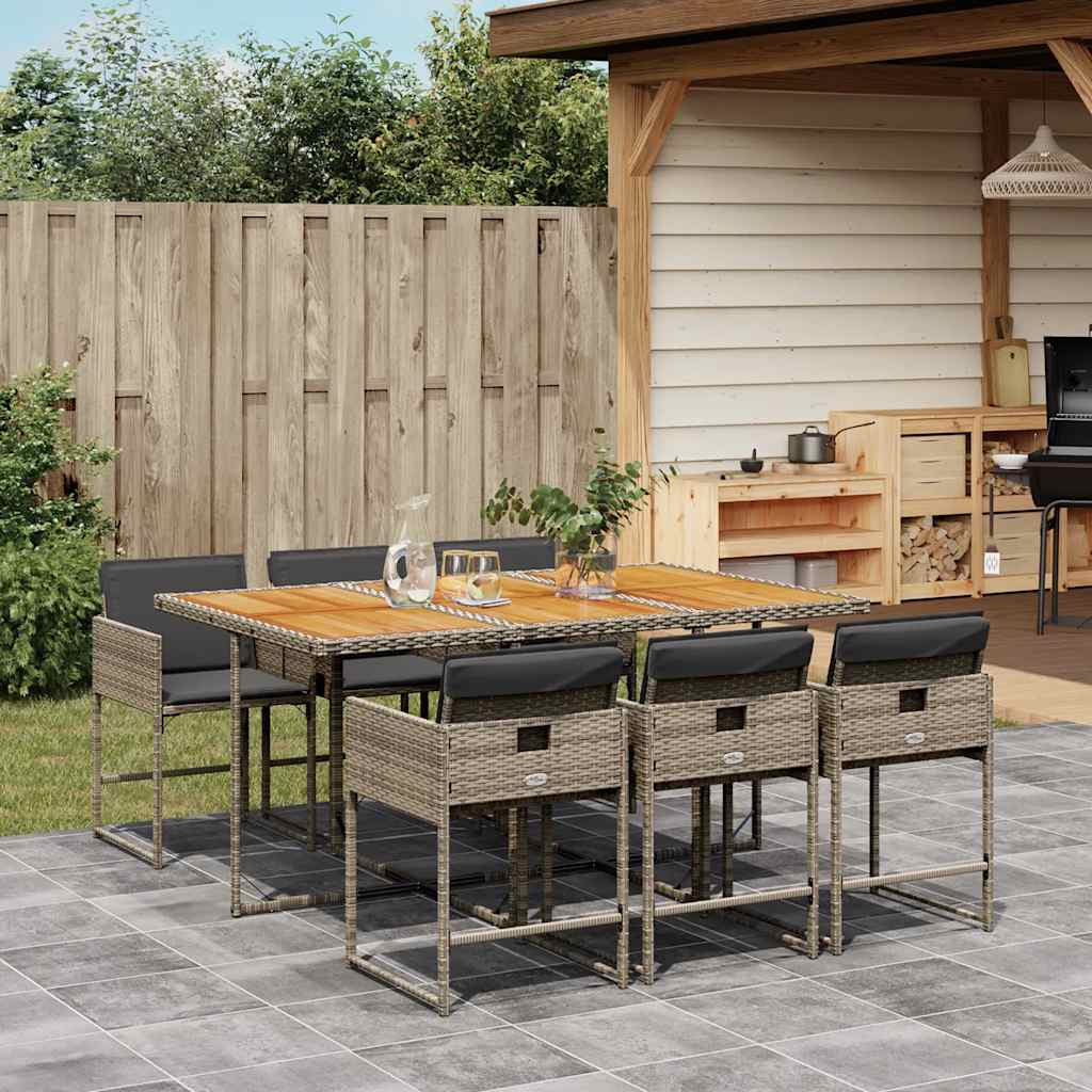 7 Pcs conjunto de jantar p/ jardim c/ almofadões vime PE cinza