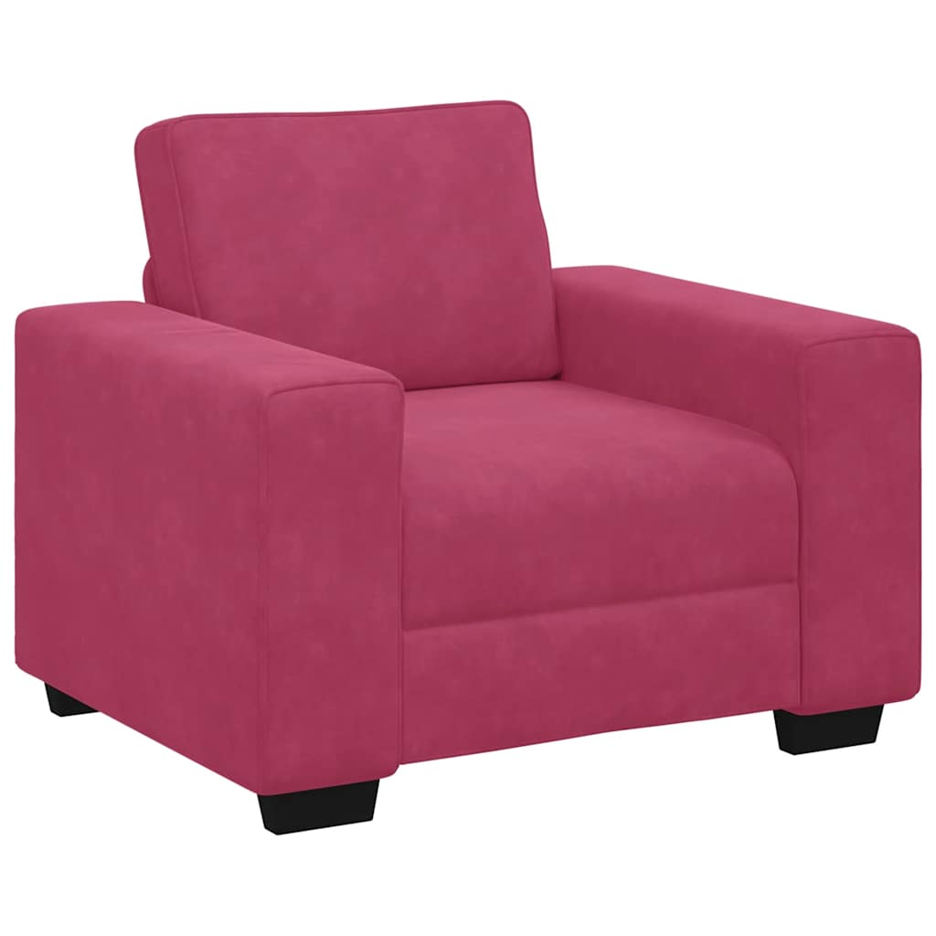 Conjunto de sofá de 3 peças com almofadas em veludo vermelho vinho