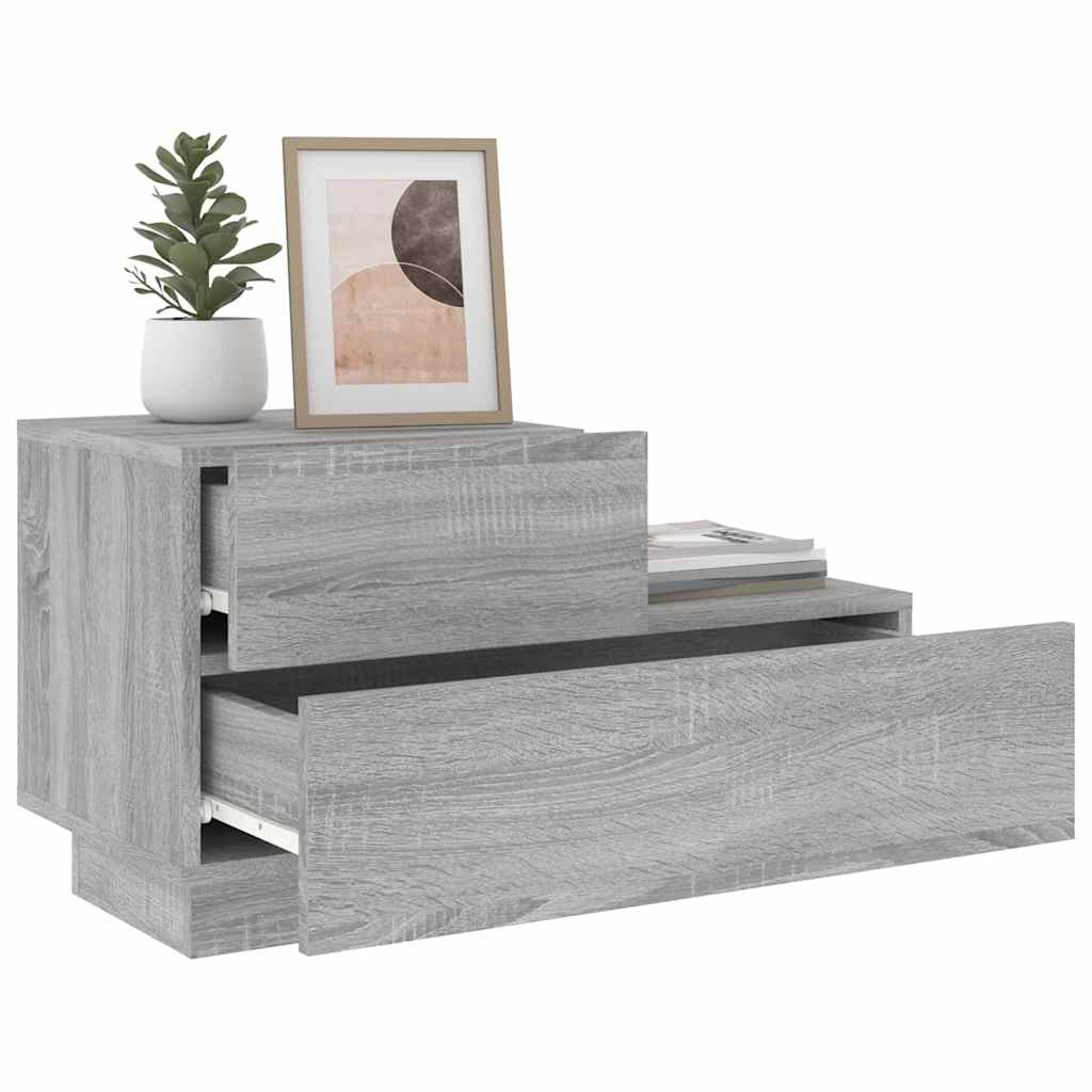 Mesa de cabeceira com luzes LED 70x36x40,5 cm cinzento-sonoma