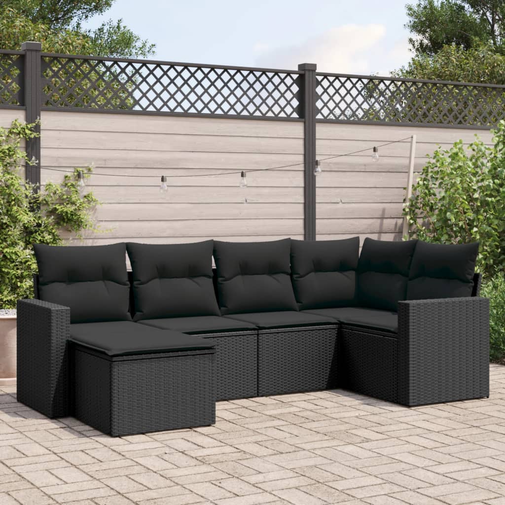 6 Pcs conjunto sofás de jardim c/ almofadões vime PE preto