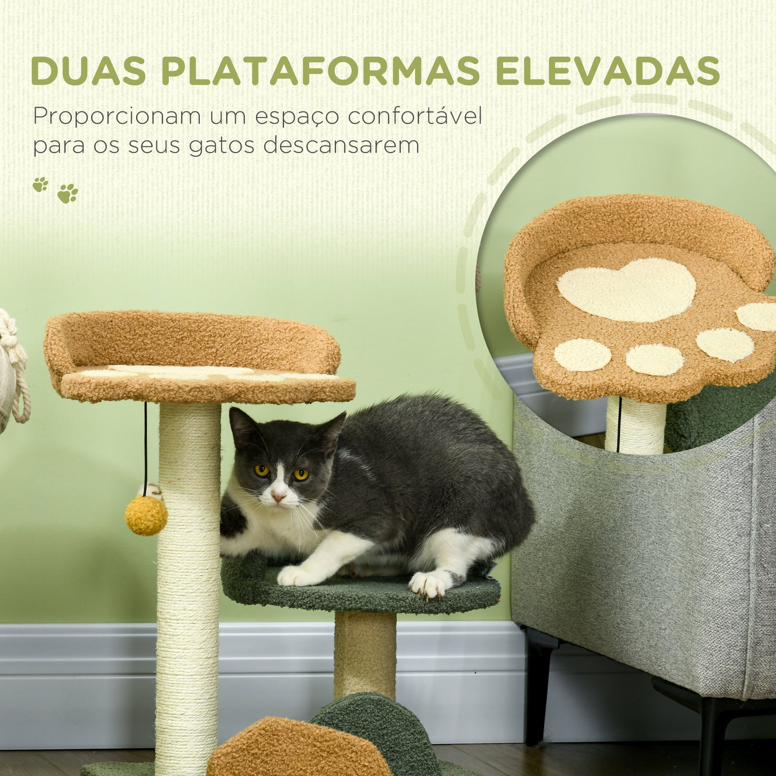 Arranhador para gatos pequeno centro de atividades para gatos com cama poste de sisal e bola suspensa 43x39x52 cm multicor