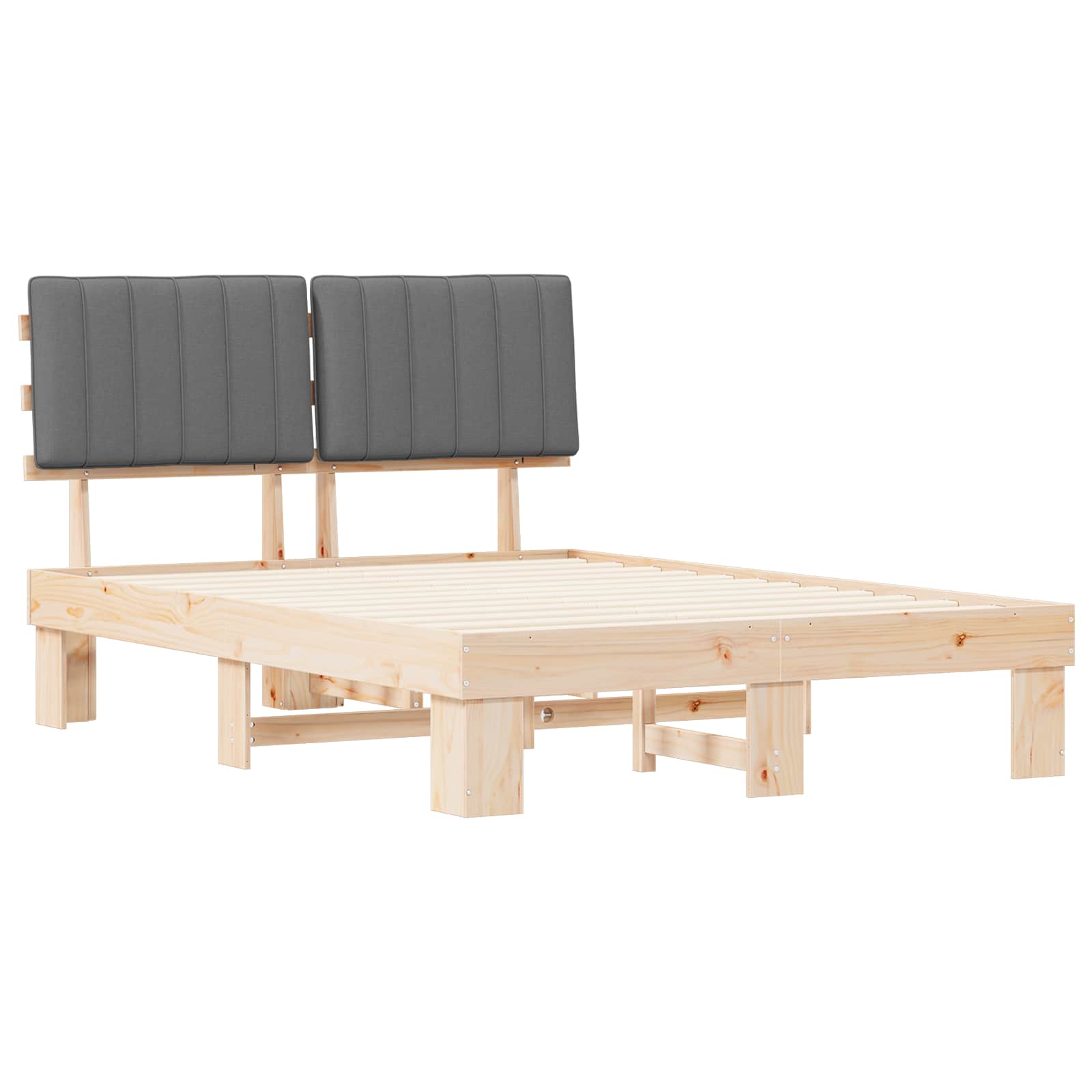 Estrutura de cama com cabeceira estofada cinzento-claro