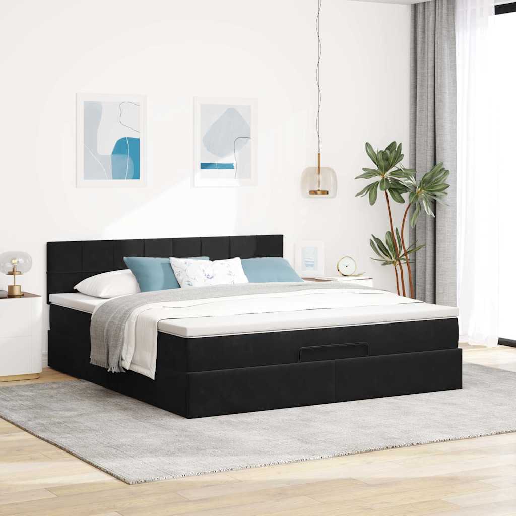 Estrutura de cama otomana com colchão 180x200 cm veludo preto