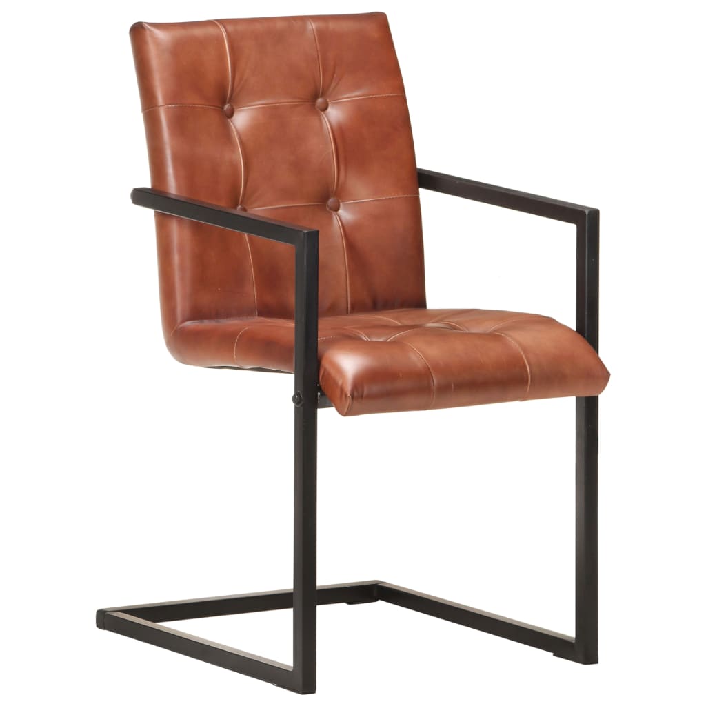 Cadeiras de jantar cantilever 6 pcs couro genuíno castanho