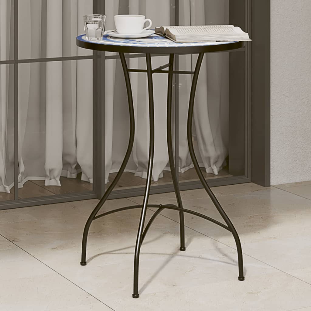 Mesa bistrô em mosaico ø50x70 cm cerâmica azul e branco