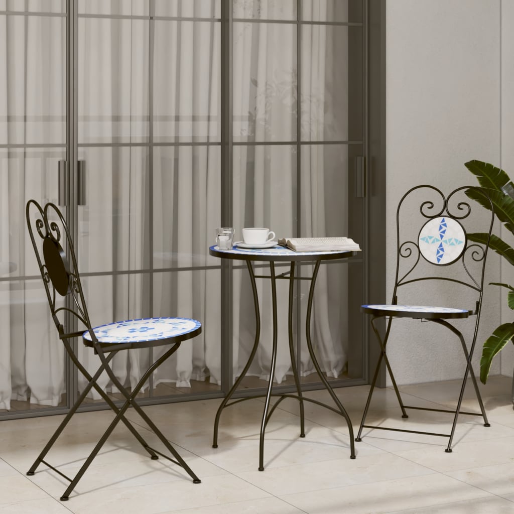 Mesa bistrô em mosaico ø50x70 cm cerâmica azul e branco