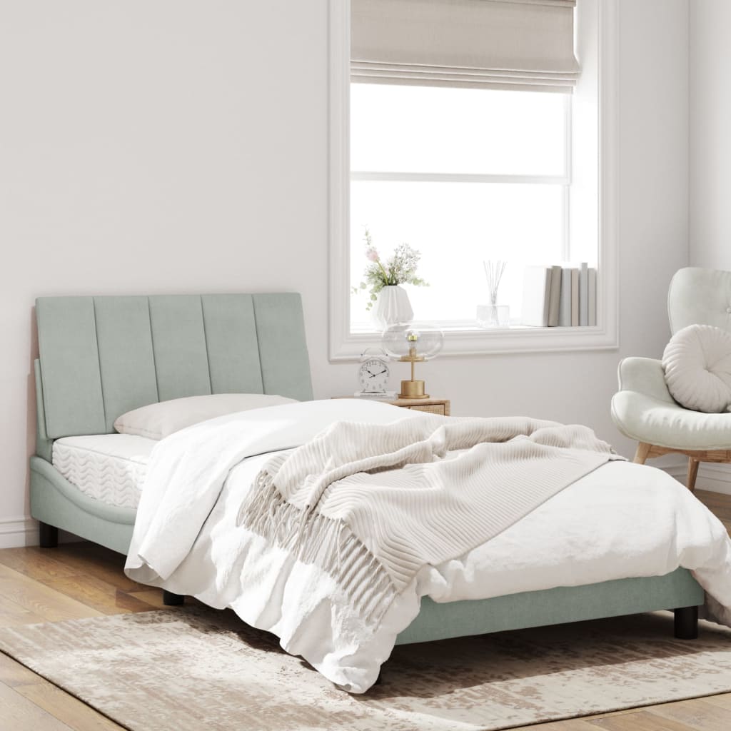 Cama com colchão hanko 100x200 cm veludo cinzento-claro