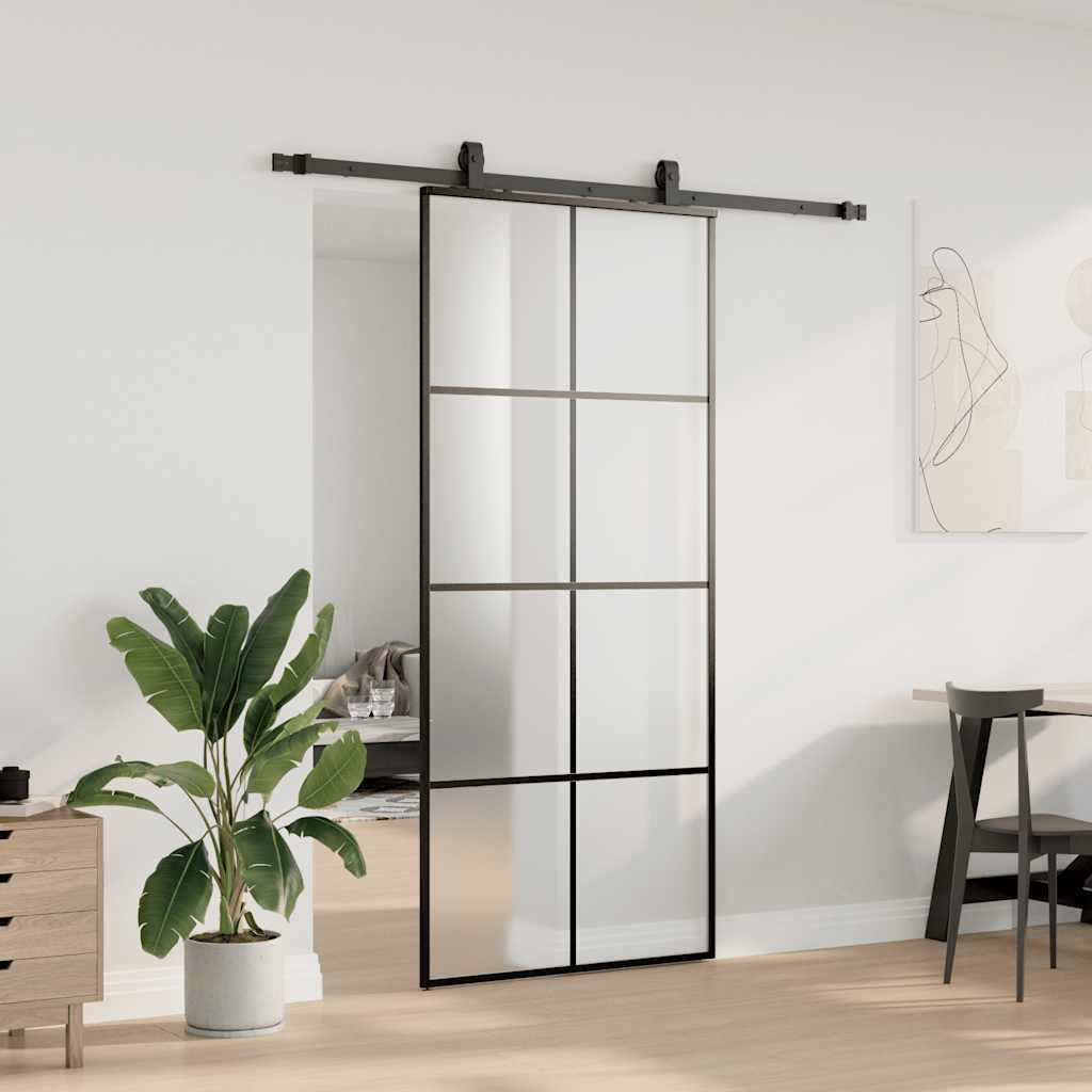 Porta deslizante c/ conj. ferragens 90x205cm vidro esg preto