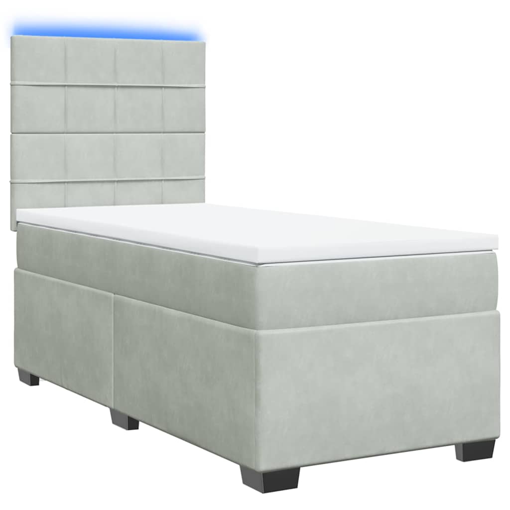 Cama com molas/colchão 90x190 cm veludo cinza-claro