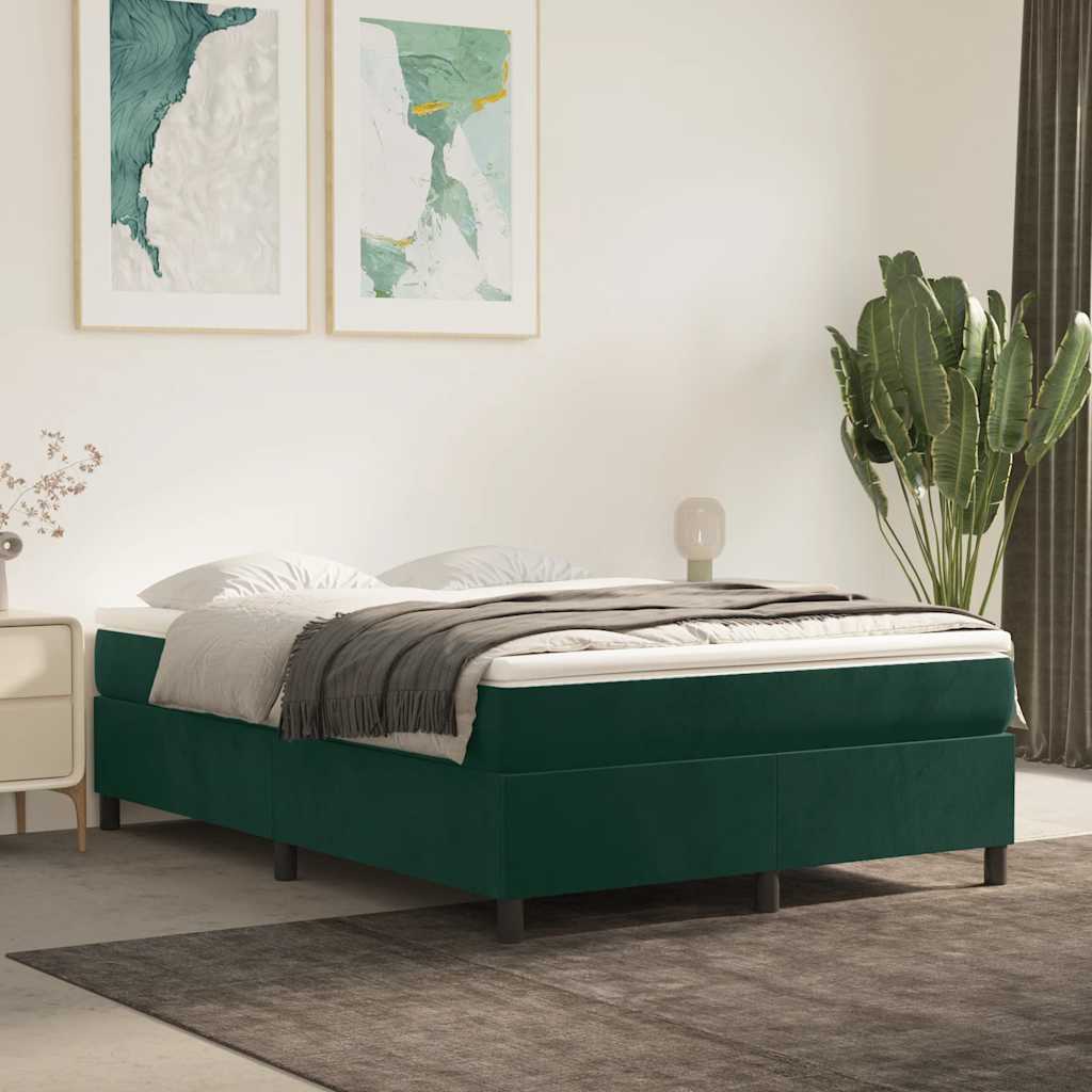 Estrutura de cama com molas 140x200 cm veludo verde-escuro