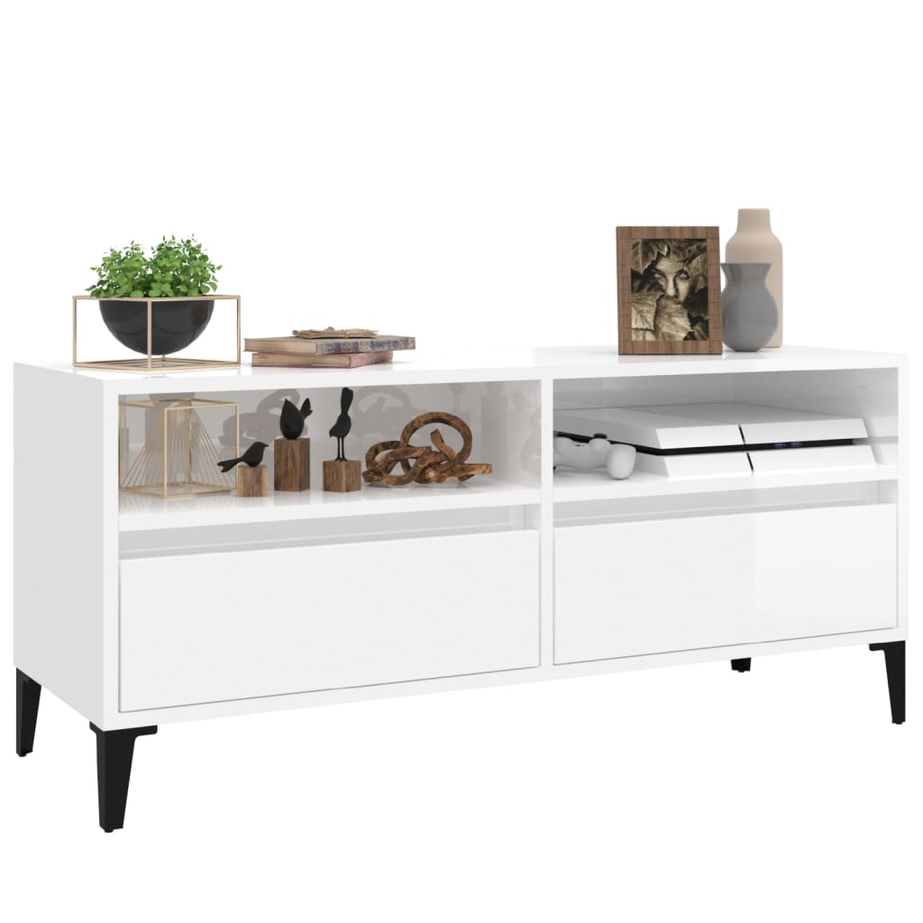 Móvel p/ TV 100x34,5x44,5 cm derivados madeira branco brilhante