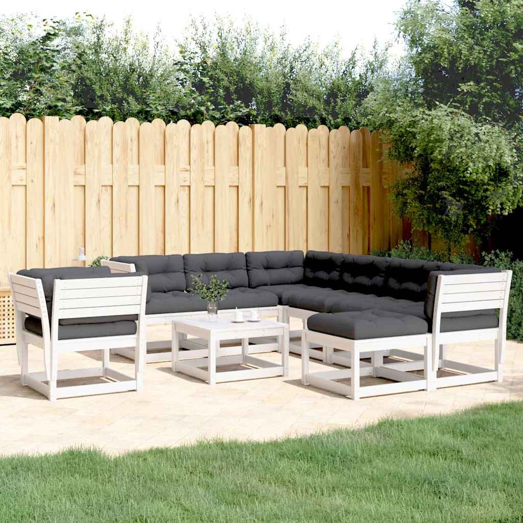 8 Pcs conj. lounge de jardim c/ almofadões pinho maciço branco