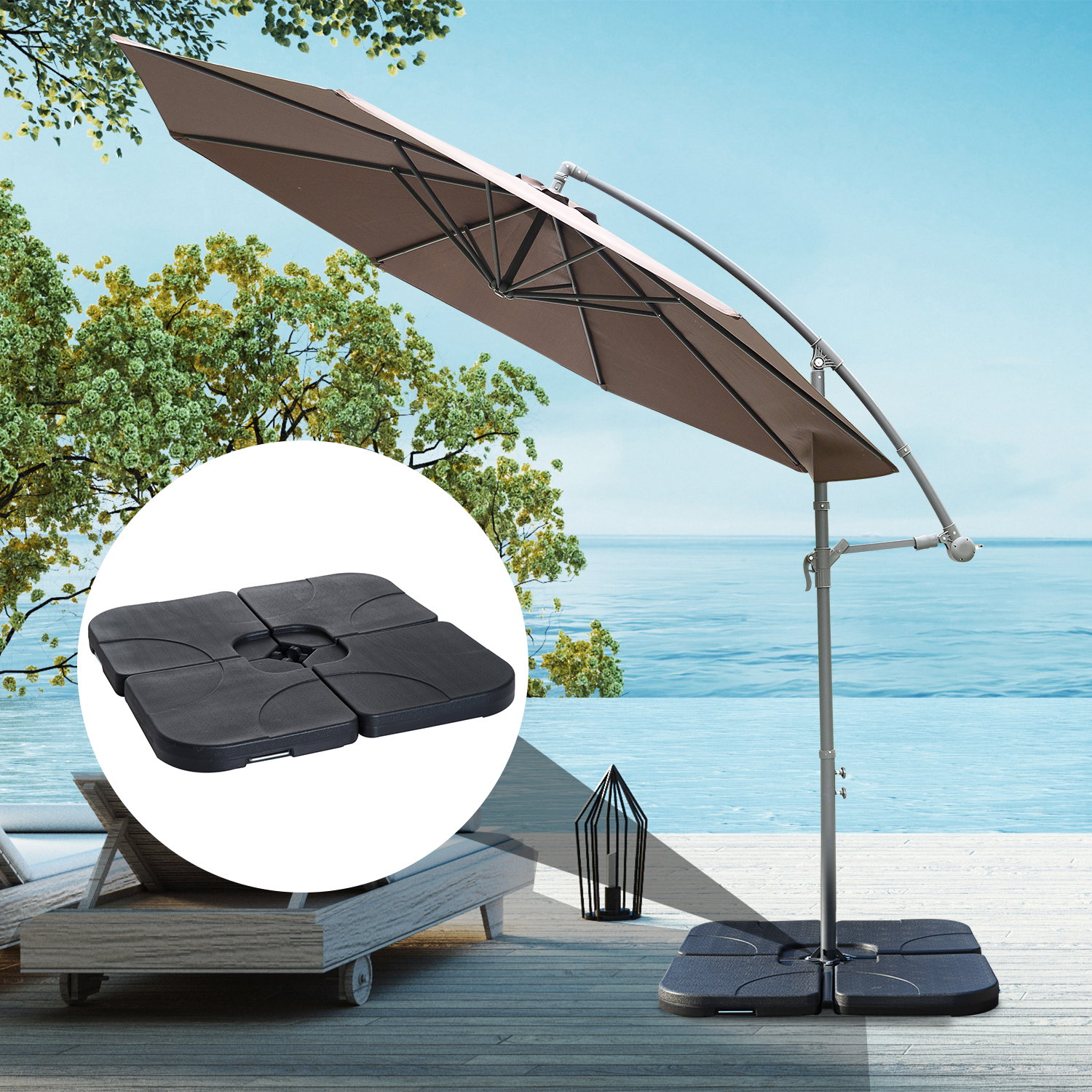 Base para Chapéu de Sol de 4 Peças Suporte para Chapéu de Sol para Jardim Pátio Exterior 50x50x7,5cm Preto