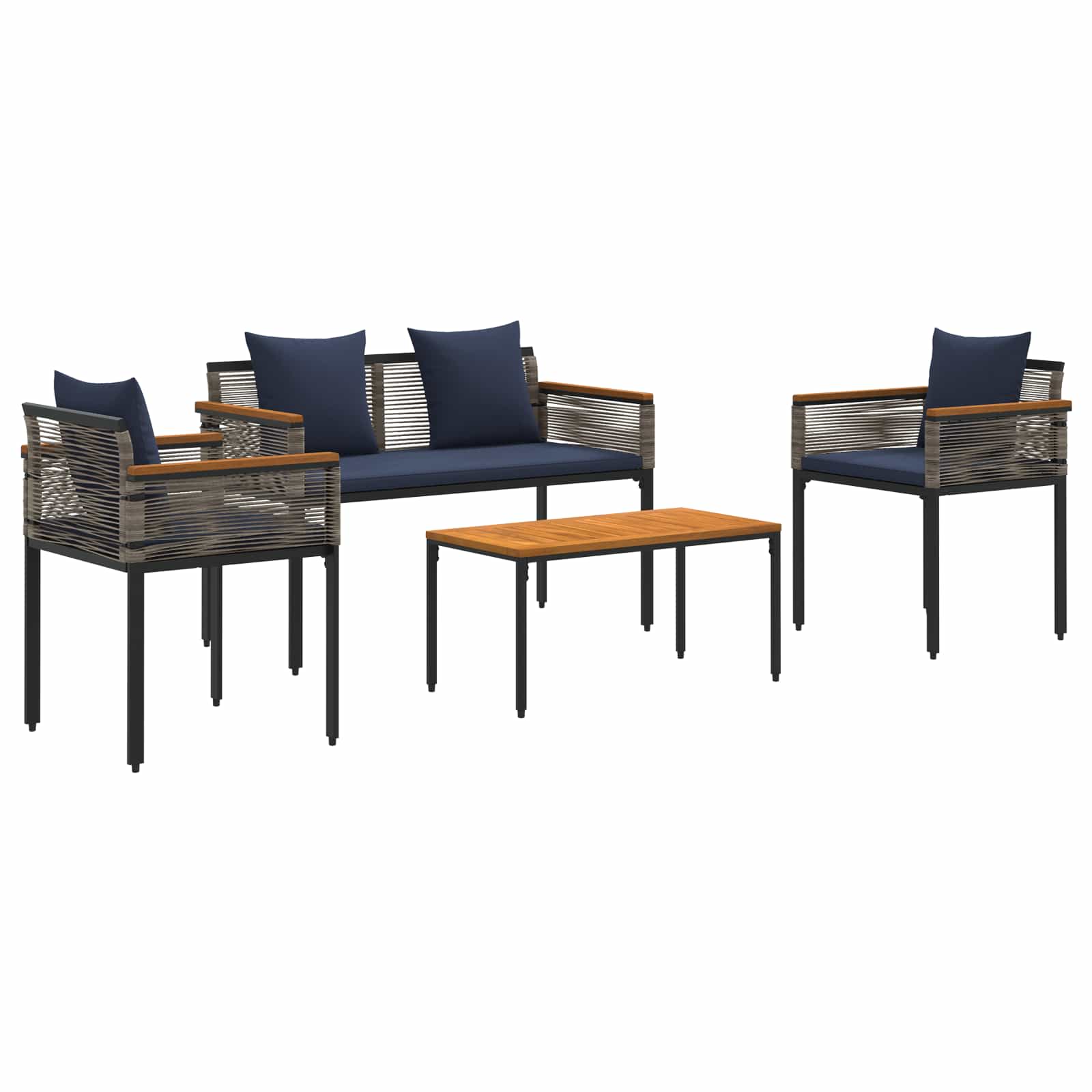 Conjunto de móveis para exterior cinza e azul marinho vime PE