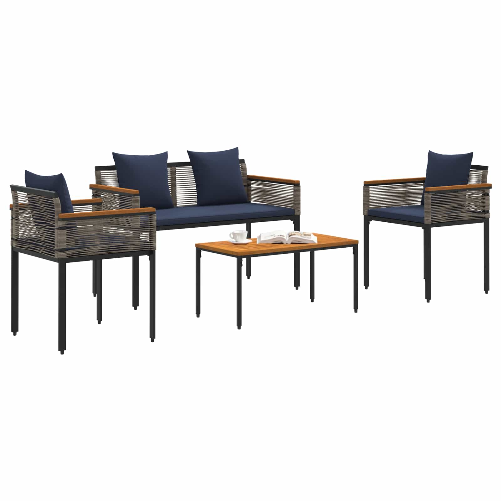 Conjunto de móveis para exterior cinza e azul marinho vime PE