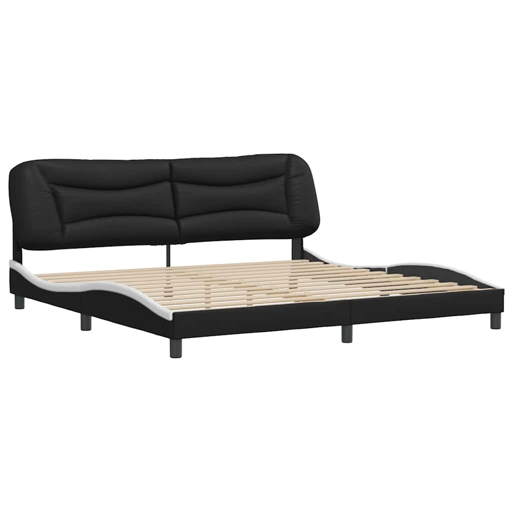 Estrutura de cama sem colchão hvar couro artificial preto e branco