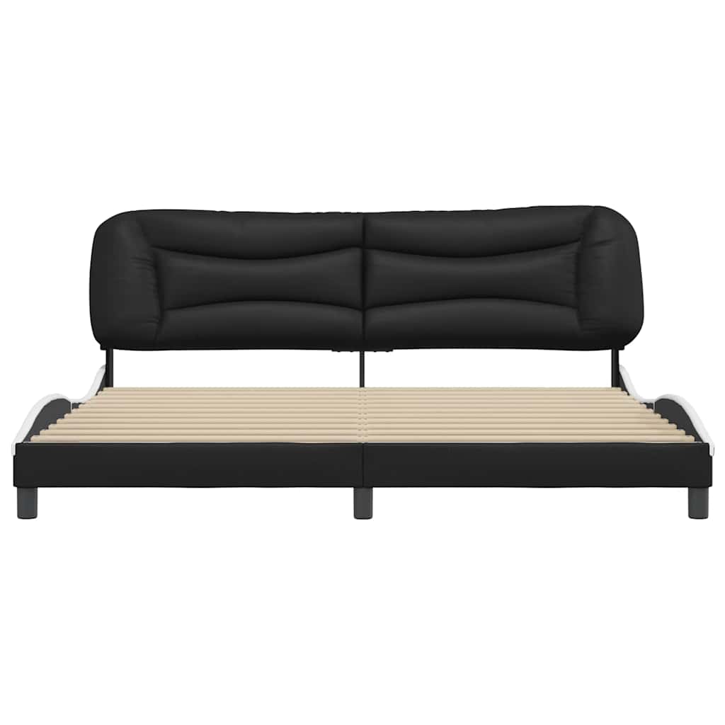 Estrutura de cama sem colchão hvar couro artificial preto e branco