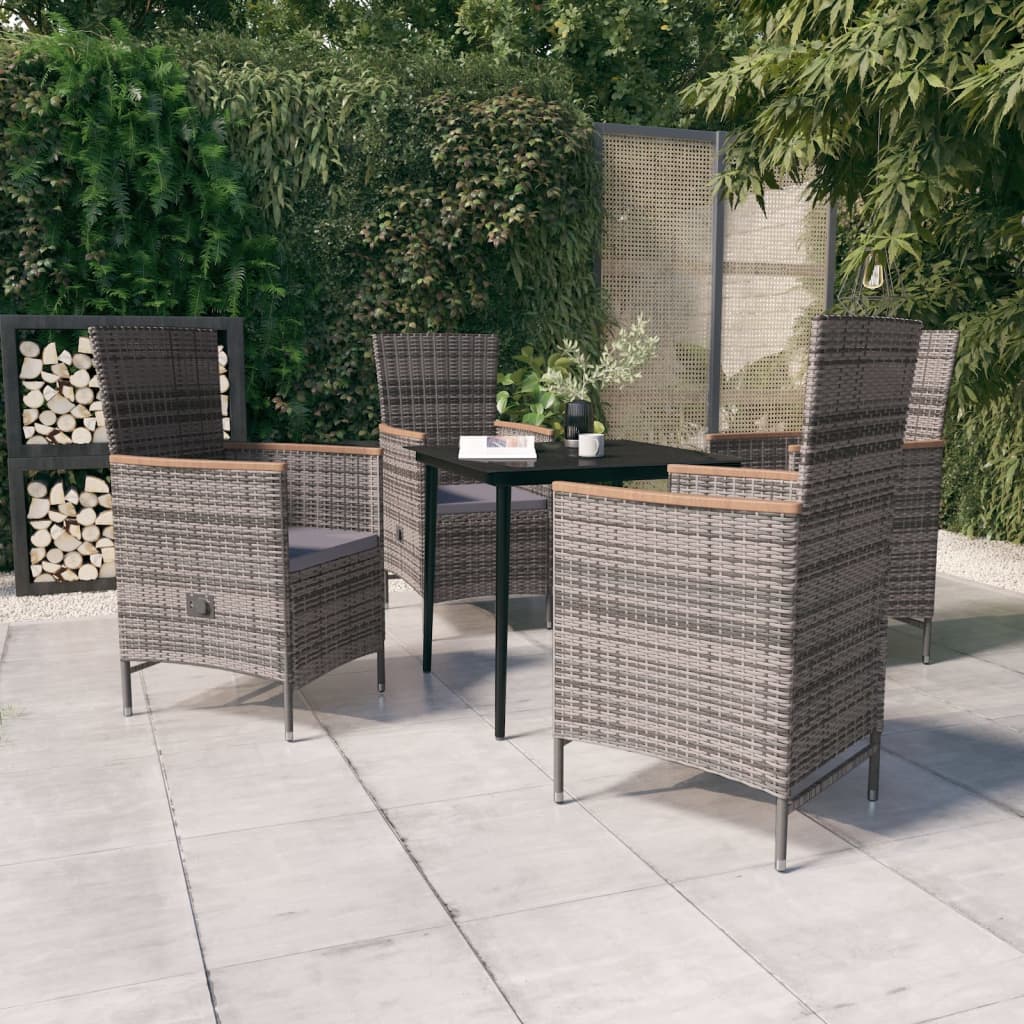 5 Pcs conjunto de jantar para jardim com almofadões cinzento