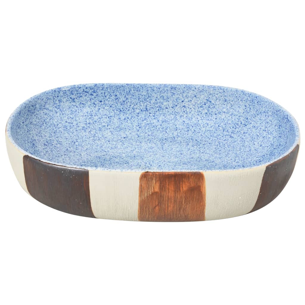 Lavatório de bancada oval 59x40x14 cm cerâmica multicor