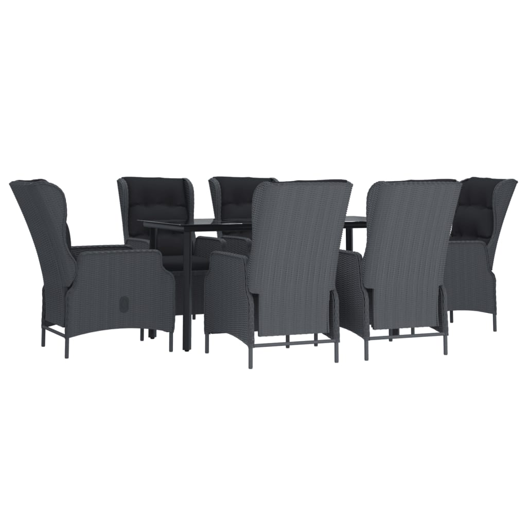7 Pcs conjunto de jantar p/ jardim vime PE cinzento-escuro