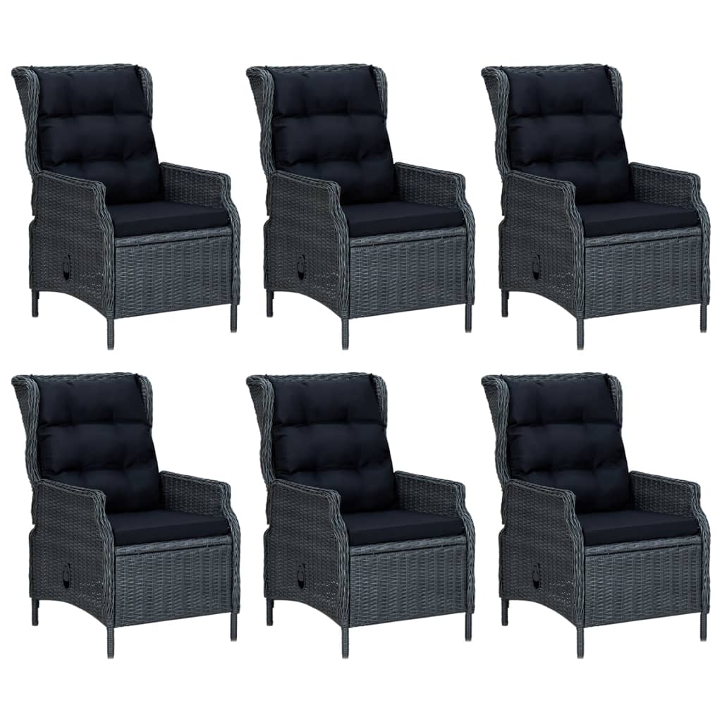 7 Pcs conjunto de jantar p/ jardim vime PE cinzento-escuro