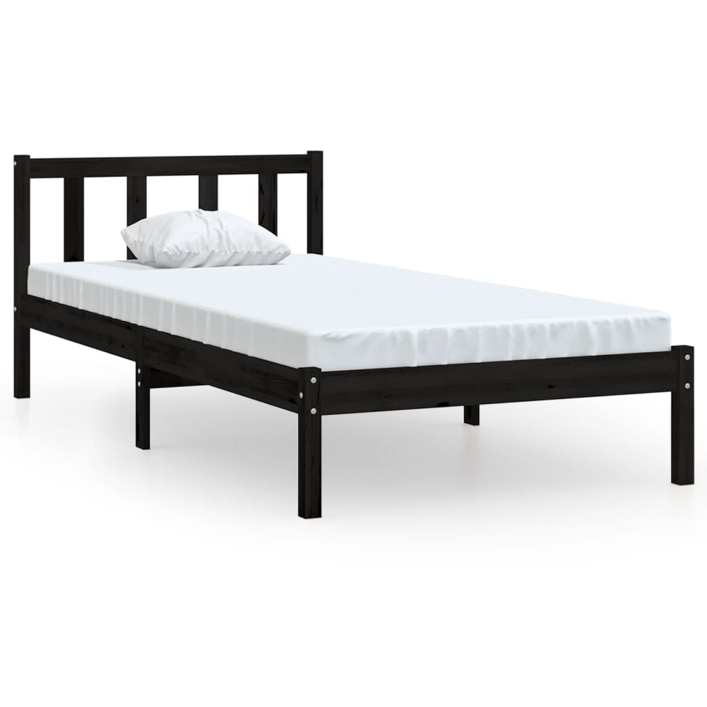 Estrutura de cama pequena solteiro 75x190 cm pinho maciço preto
