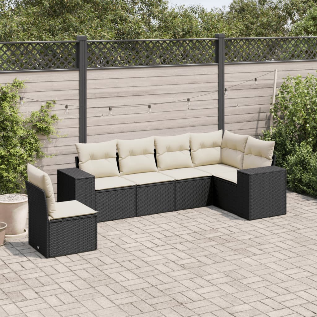 6 Pcs conjunto sofás de jardim c/ almofadões vime PE preto