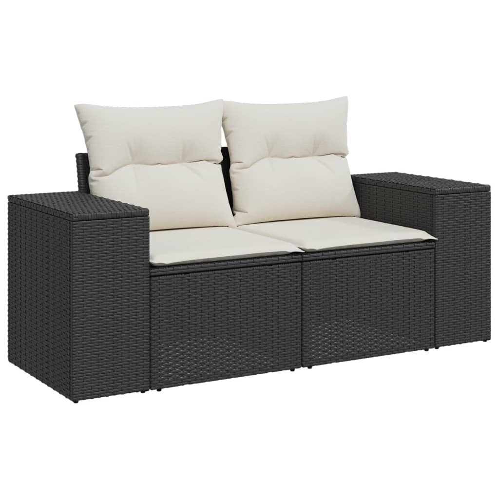6 Pcs conjunto sofás de jardim c/ almofadões vime PE preto