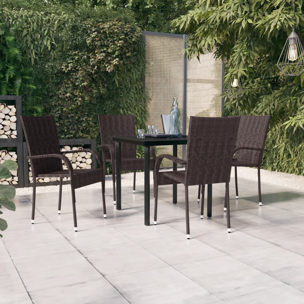 5 Pcs conjunto de jantar para jardim castanho e preto