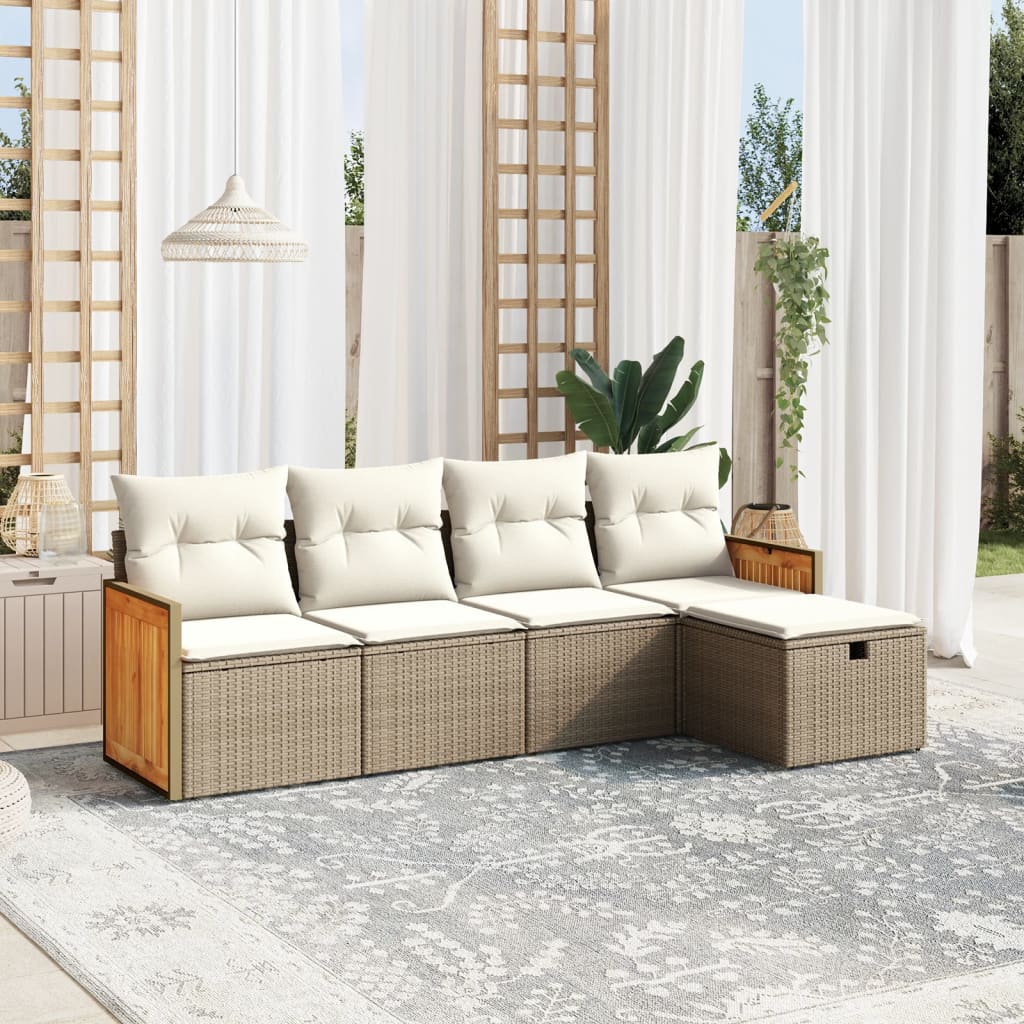 5 Pcs conjunto de sofás p/ jardim com almofadões vime PE bege