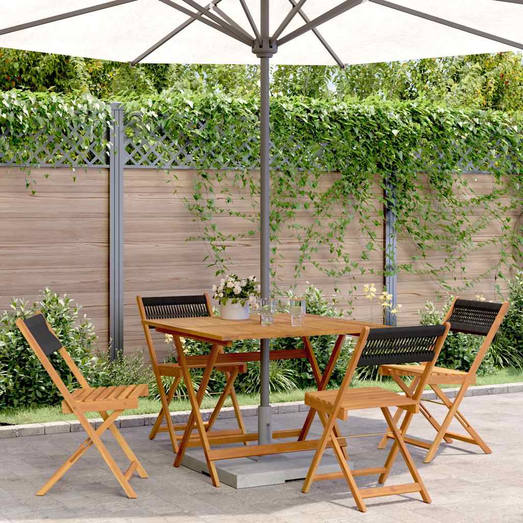 5 Pcs conj. jantar p/ jardim polipropileno/madeira maciça preto