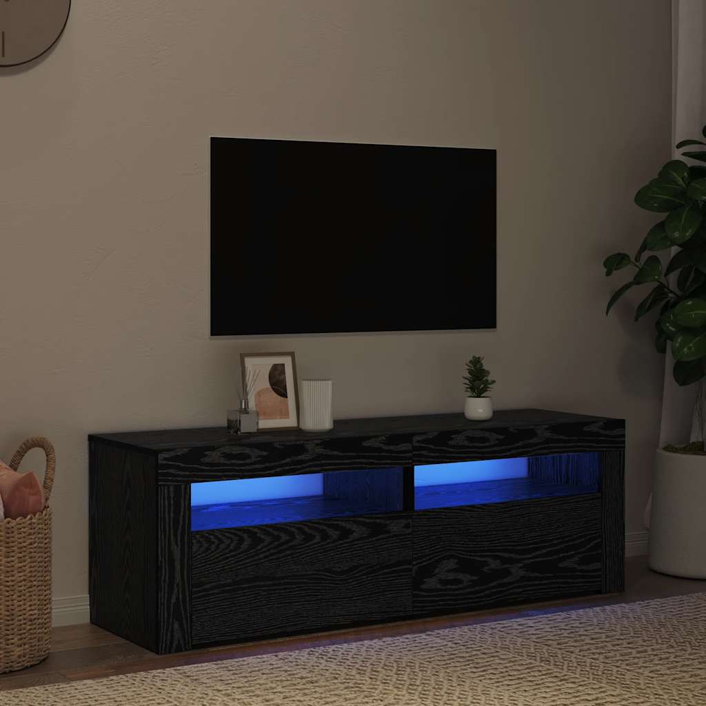 Móvel para TV com luzes LED, carvalho preto, 120x35x40 cm, madeira engenheirada