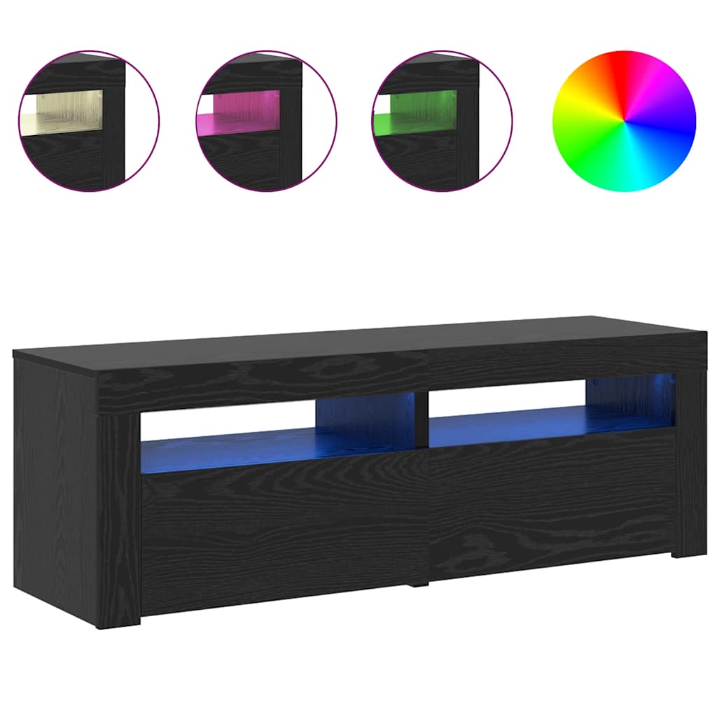 Móvel para TV com luzes LED, carvalho preto, 120x35x40 cm, madeira engenheirada