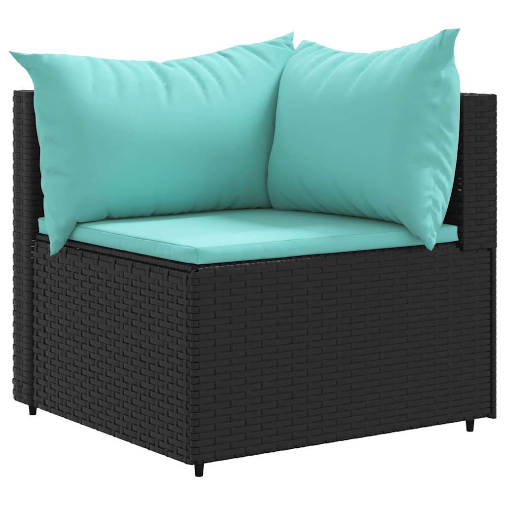 7 Pcs conjunto lounge de jardim c/ almofadões vime PE preto