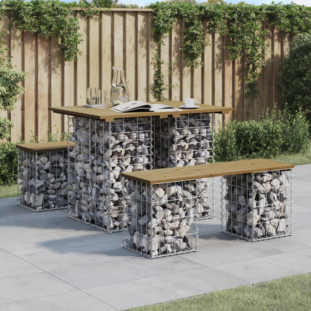 Mesa de jardim com design de gabião 100x70x72 cm, madeira impregnada de pinho