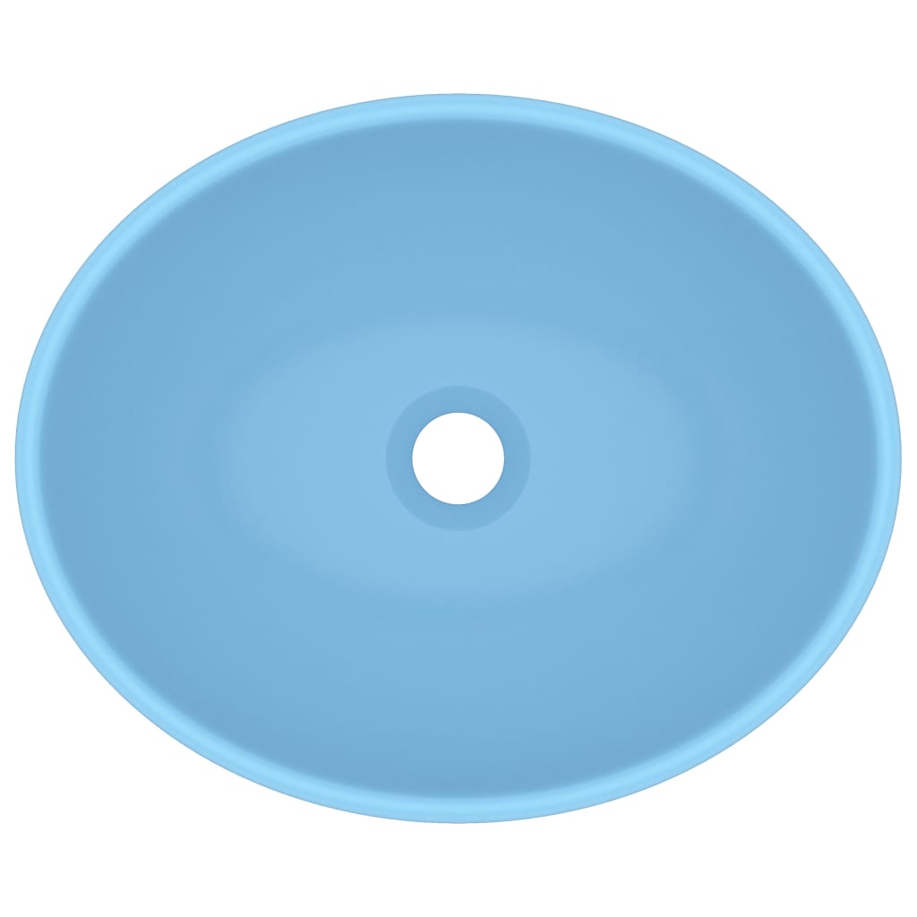 Lavatório luxuoso formato oval 40x33cm cerâmica azul-claro mate