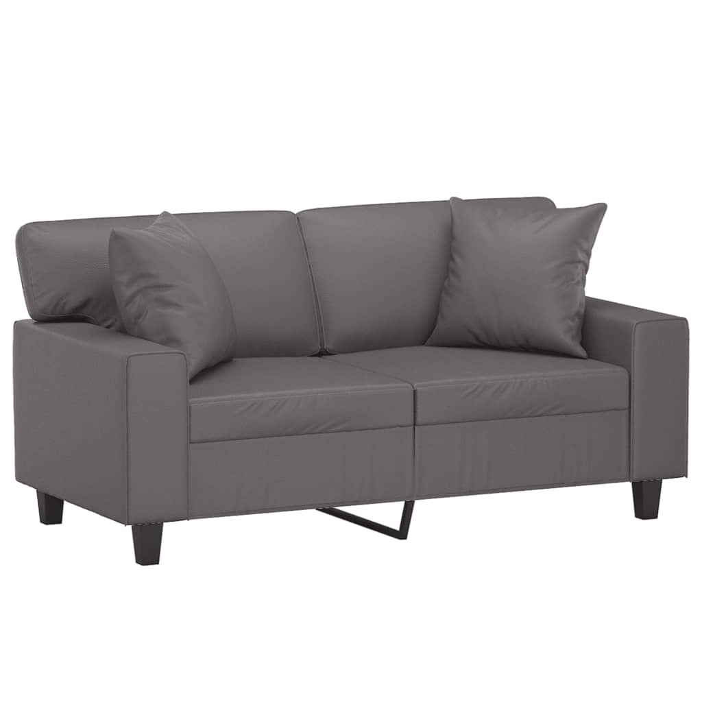 Sofá 2 lugares + almofadas decorativas 120cm couro artif. cinza