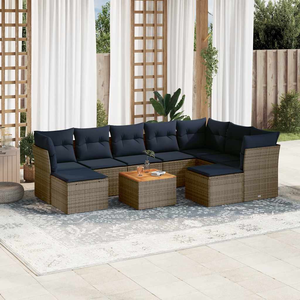 Conjunto de sofá de jardim com 10 peças e almofadas em rattan sintético cinza