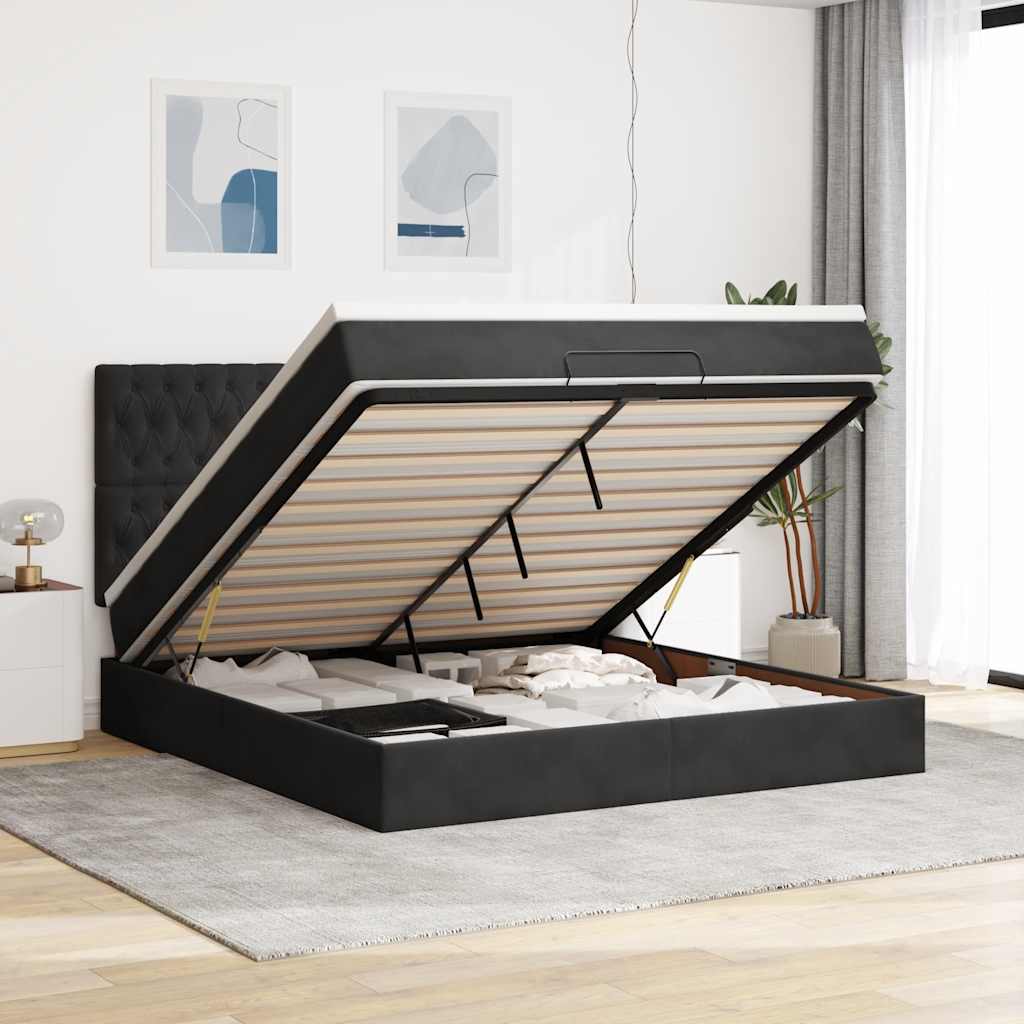 Estrutura de cama otomana com colchões 180x200cm veludo preto