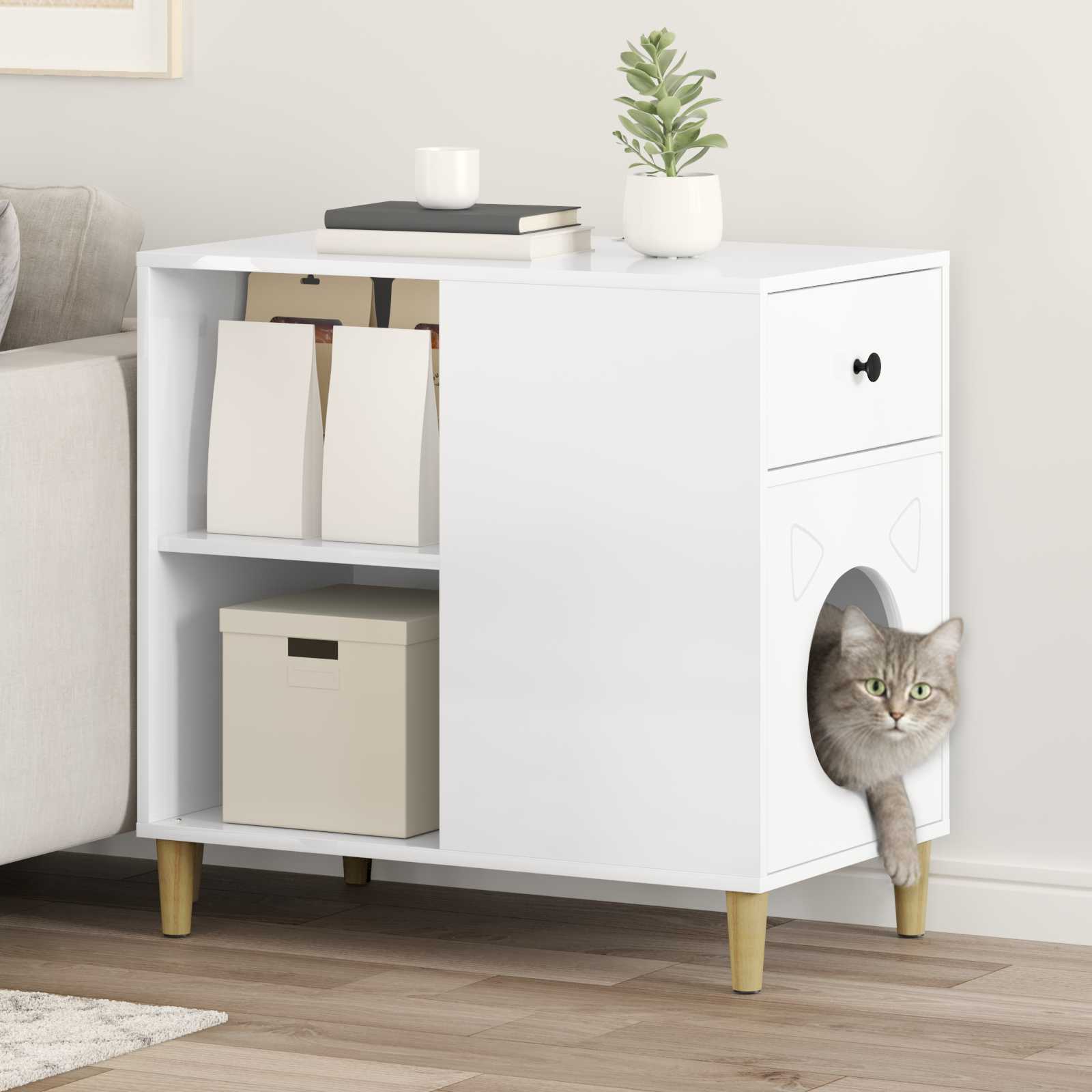 Casa para gatos branco brilhante 72 x 42,5 x 70 cm
