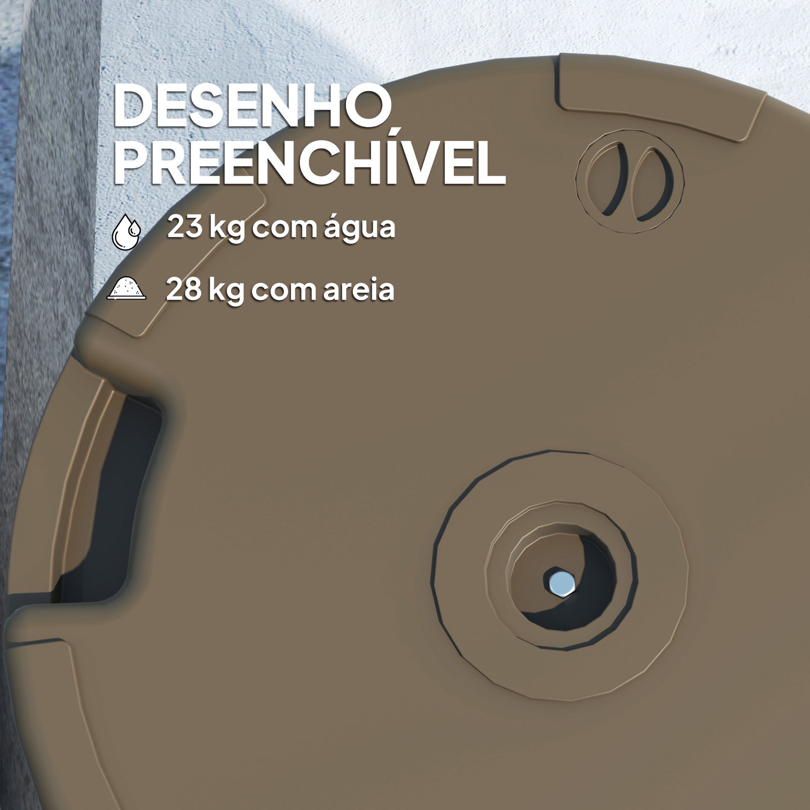 Base para chapéu de sol redonda suporte para chapéu de sol preenchível com água 23l ou areia 28kg ø55x30 cm marrom
