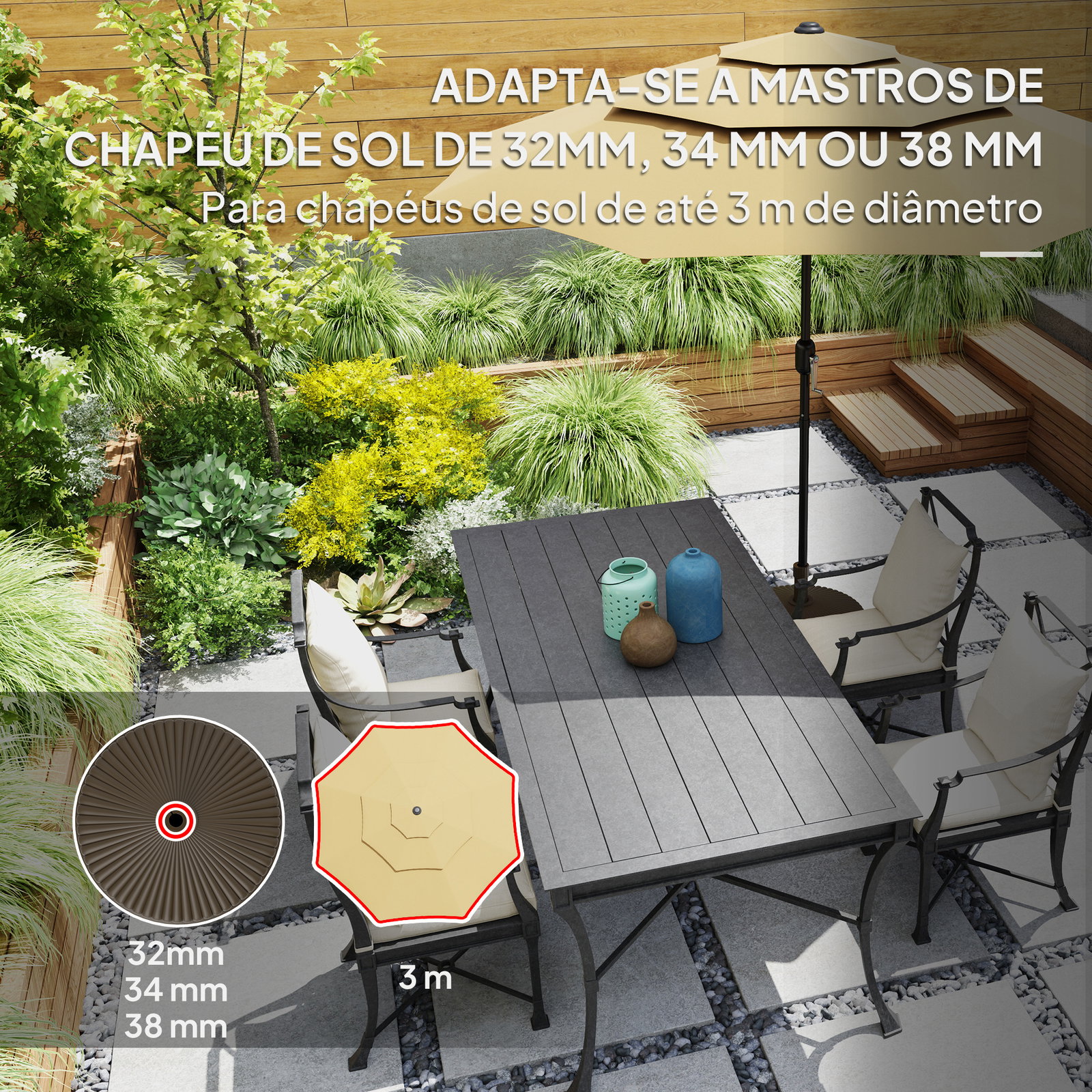 Base para chapéu de sol redonda suporte para chapéu de sol preenchível com água 23l ou areia 28kg ø55x30 cm marrom