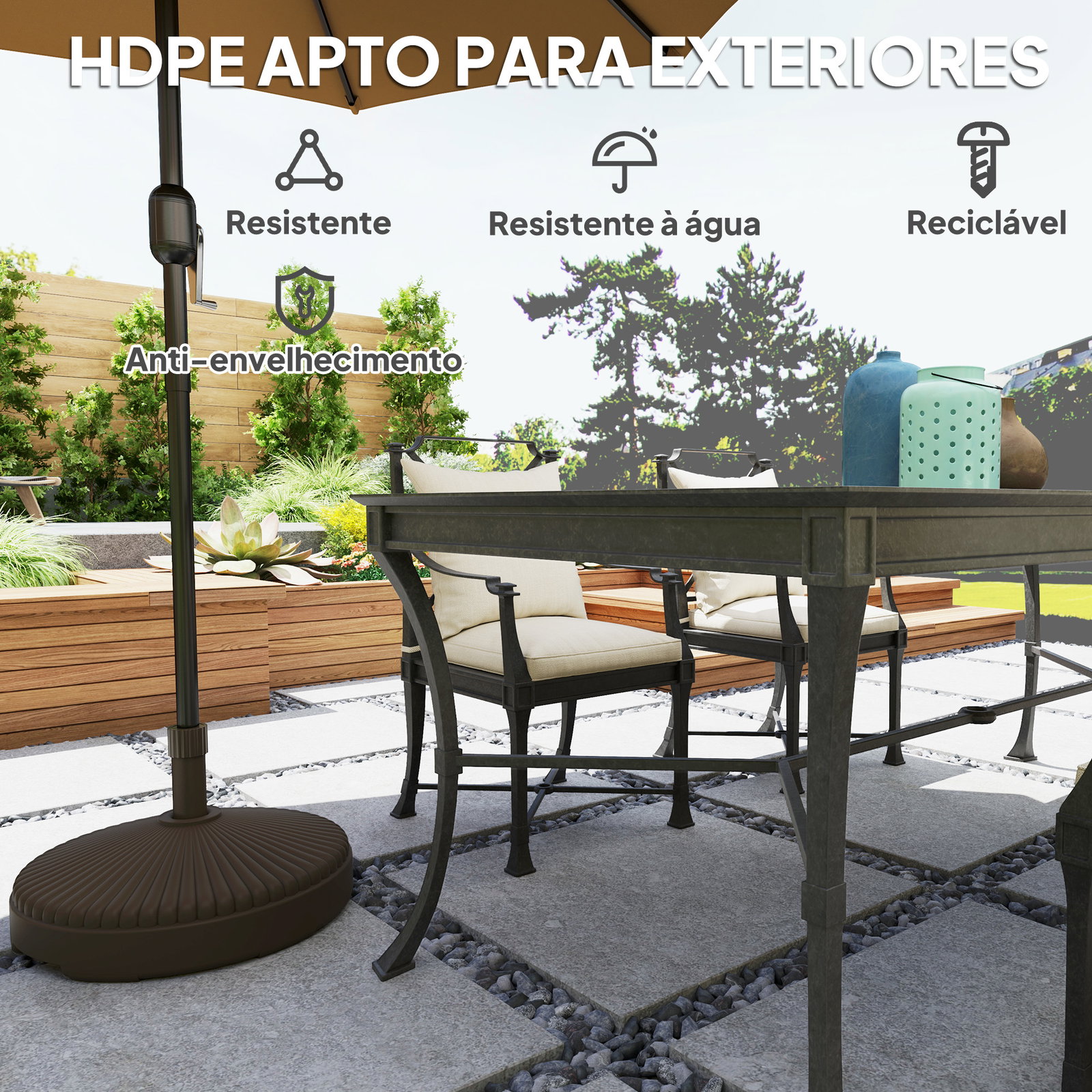 Base para chapéu de sol redonda suporte para chapéu de sol preenchível com água 23l ou areia 28kg ø55x30 cm marrom
