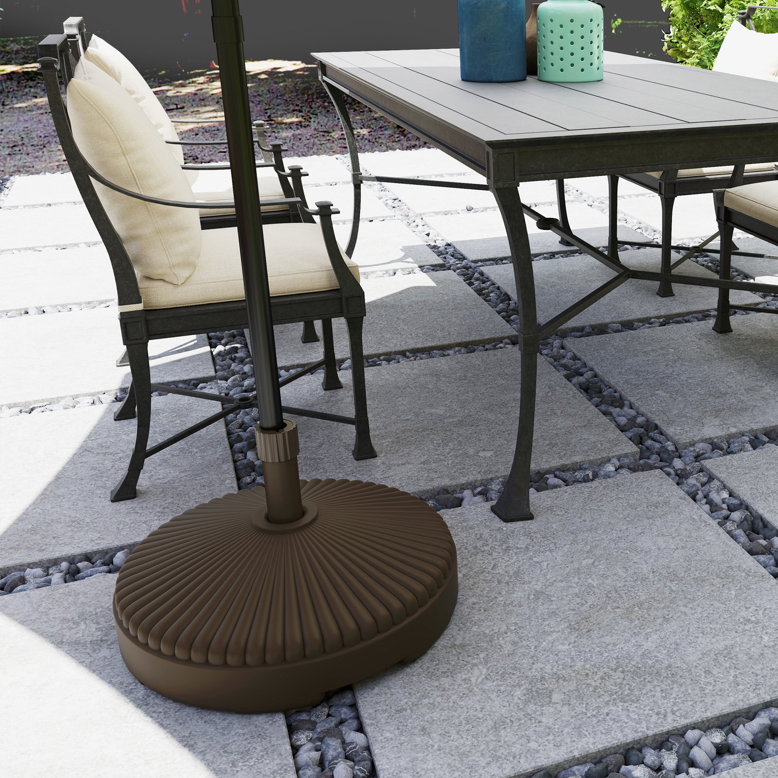 Base para chapéu de sol redonda suporte para chapéu de sol preenchível com água 23l ou areia 28kg ø55x30 cm marrom
