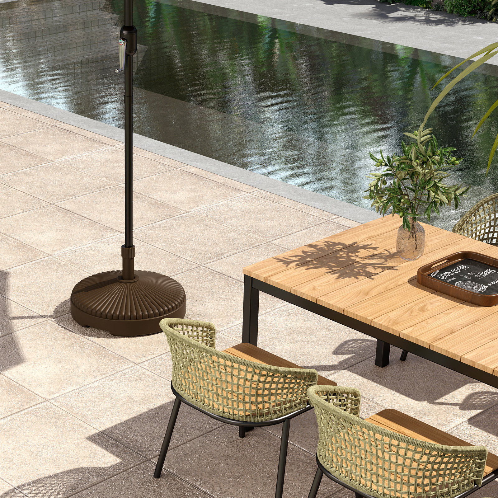 Base para chapéu de sol redonda suporte para chapéu de sol preenchível com água 23l ou areia 28kg ø55x30 cm marrom