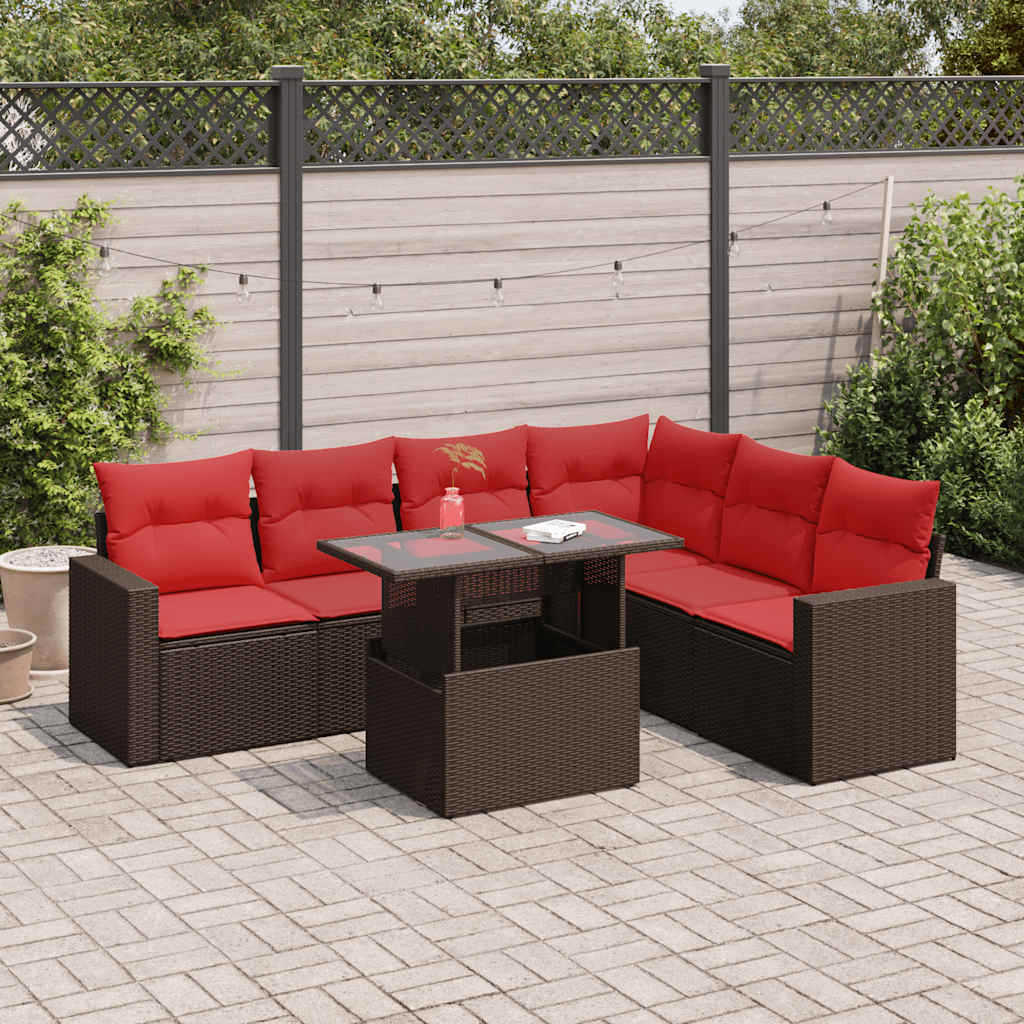 7 Pcs conjunto sofás jardim almofadões vime PE/acácia cinzento