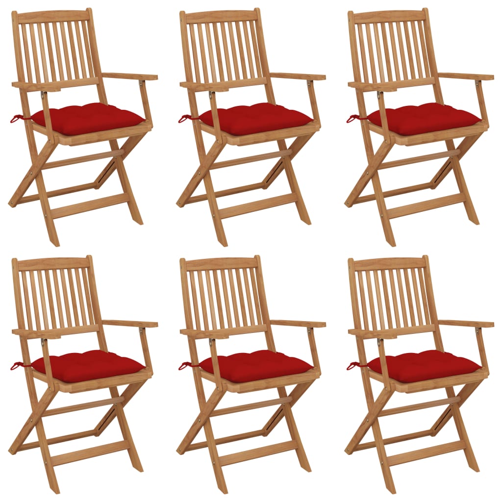 Cadeiras de jardim dobráveis c/ almofadões 6 pcs acácia maciça