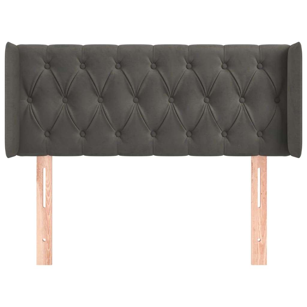 Cabeceira de cama c/ abas veludo 103x16x78/88cm cinzento-escuro