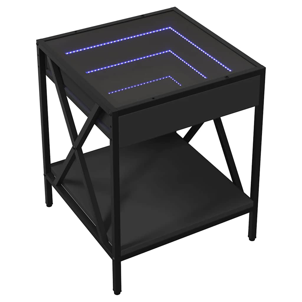Mesa de cabeceira com luzes LED infinity 40x40x49 cm preto