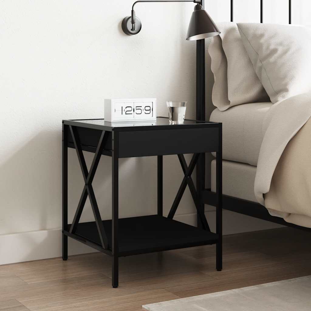 Mesa de cabeceira com luzes LED infinity 40x40x49 cm preto